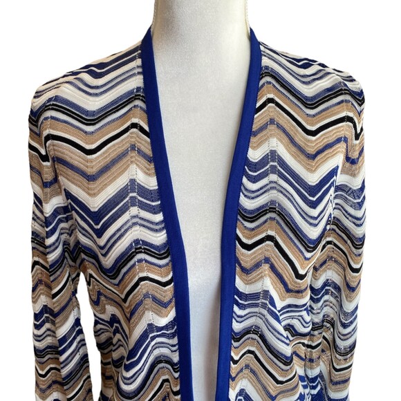 CHICO'S Travelers Zig Zag Stitch Cardigan Sweater Jacket Seafaring Blue Small - Picture 3 of 10
